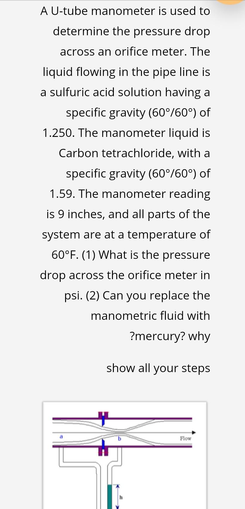 Solved A U-tube manometer is used to determine the pressure | Chegg.com
