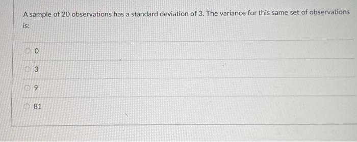Solved A sample of 20 observations has a standard deviation | Chegg.com