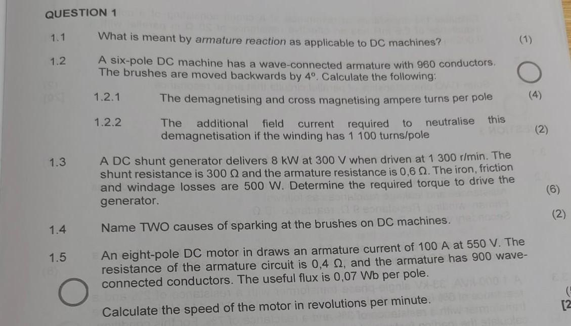 Solved 1.1 What is meant by armature reaction as applicable
