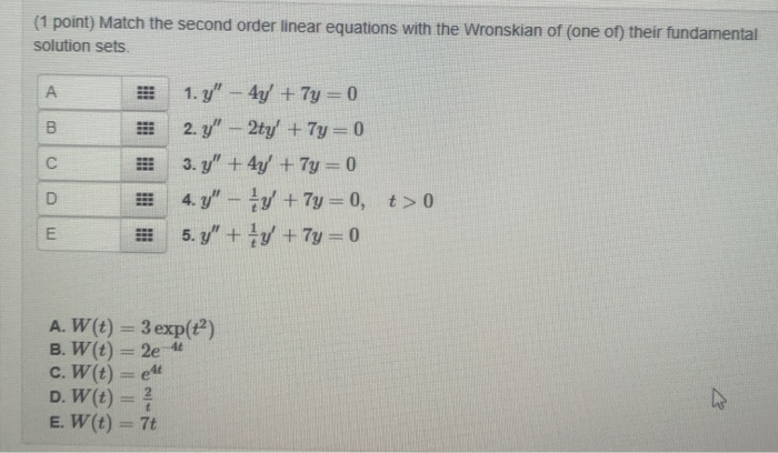 Solved (1 point) Match the second order linear equations