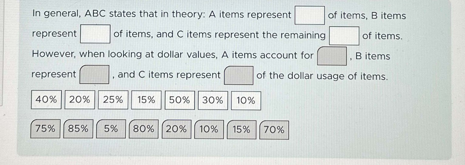 Solved In general, ABC states that in theory: A items | Chegg.com