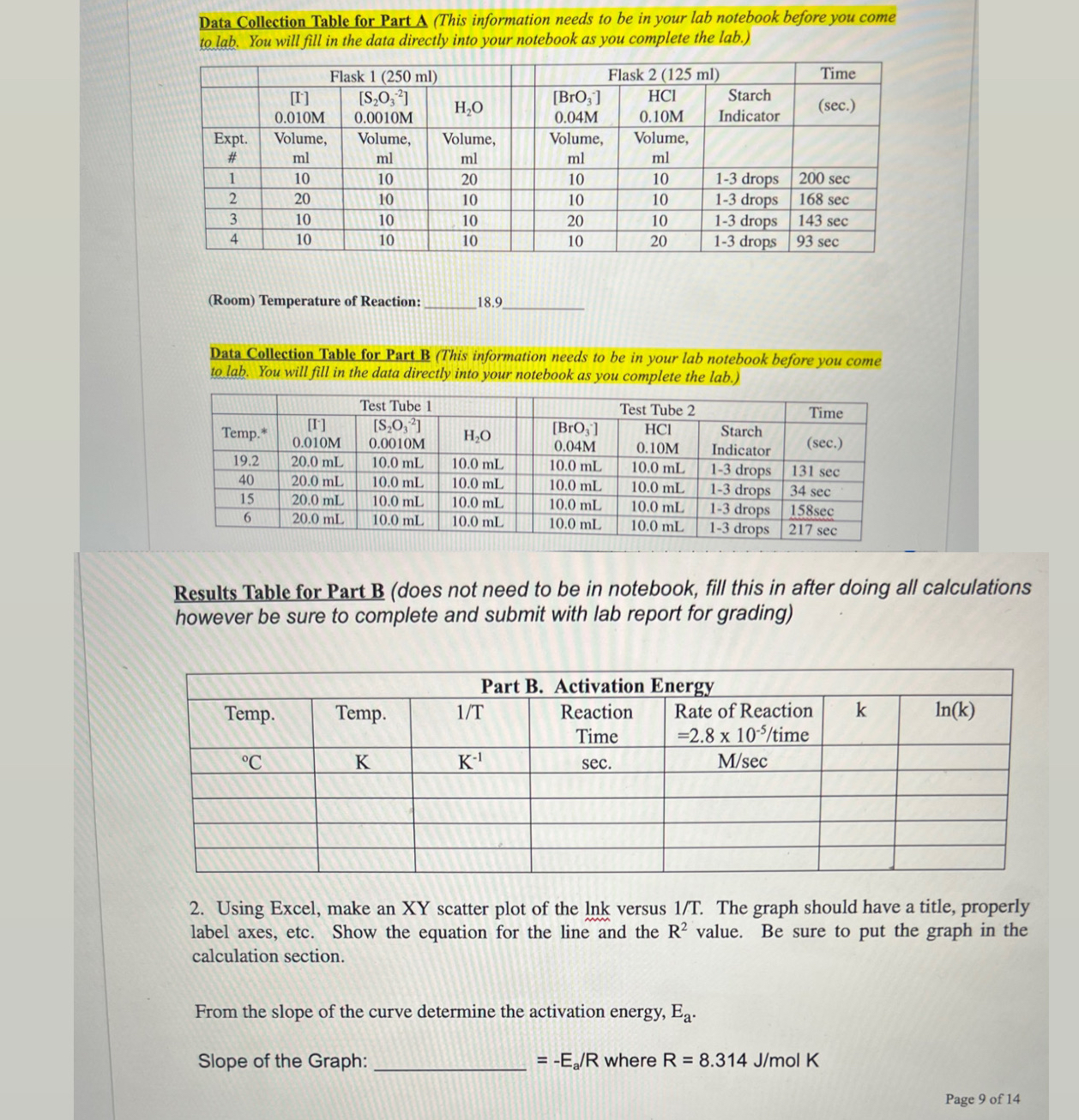 Data Collection Table for Part A (This information | Chegg.com