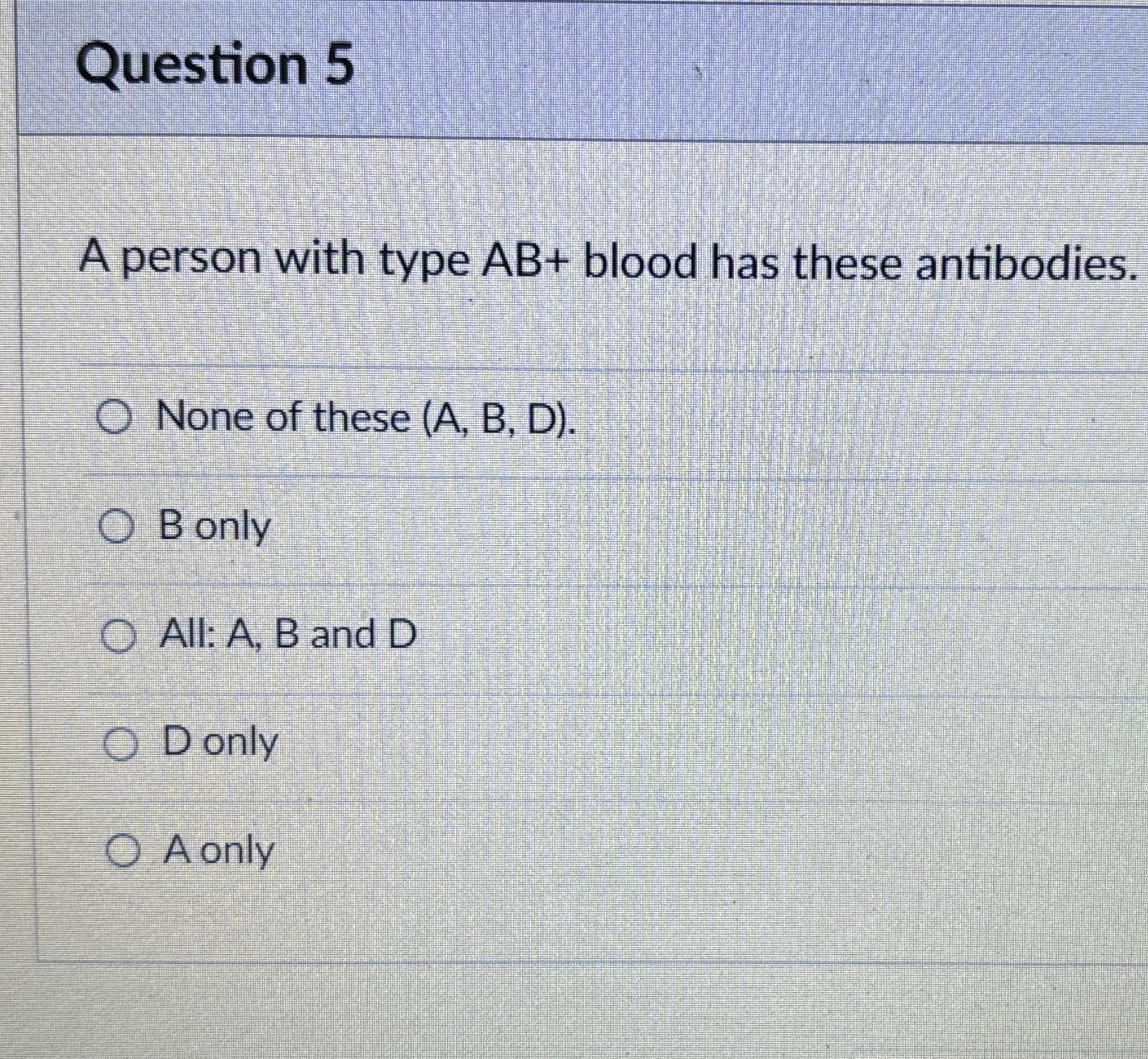Solved Question 5A person with type AB+ ﻿blood has these