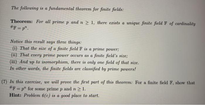Solved The following is a fundamental theorem for finite | Chegg.com