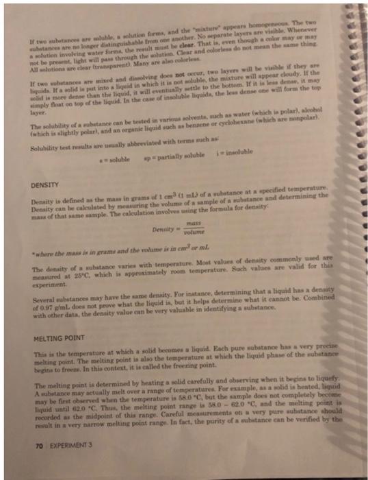 Solved EXPERIMENT 3 IDENTIFICATION OF UNKNOWN COMPOUNDS