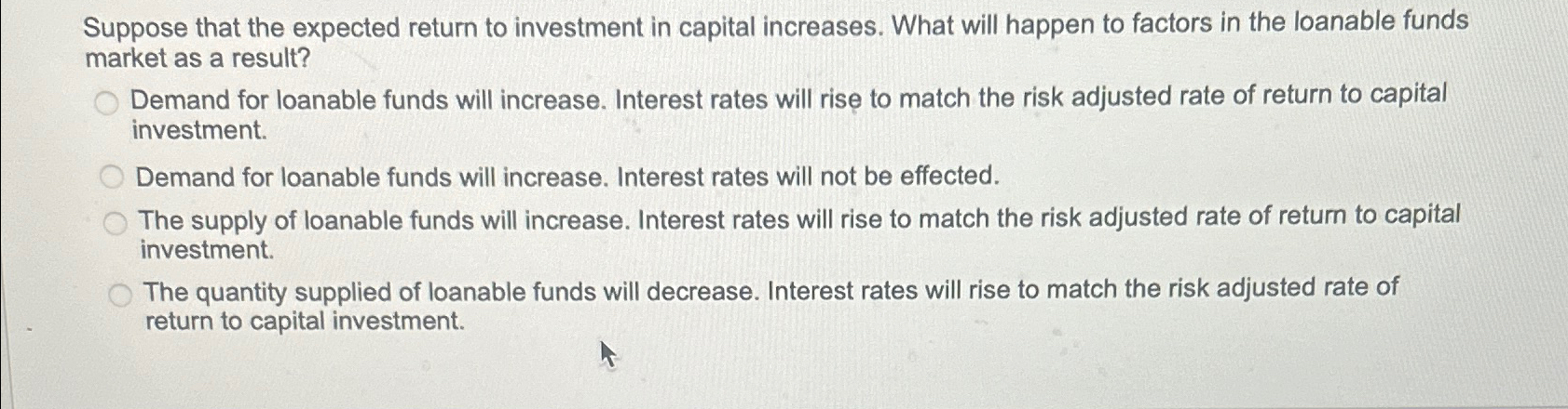 Solved Suppose that the expected return to investment in | Chegg.com