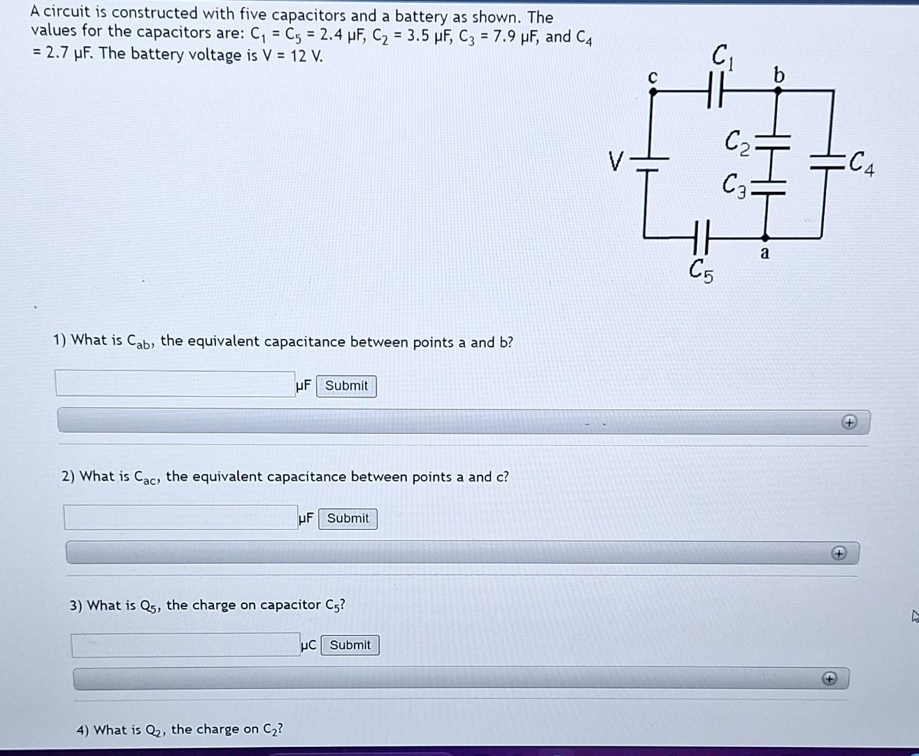 Solved A circuit is constructed with five capacitors and a