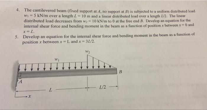 Solved 4. The cantilevered beam (fixed support at A. no | Chegg.com