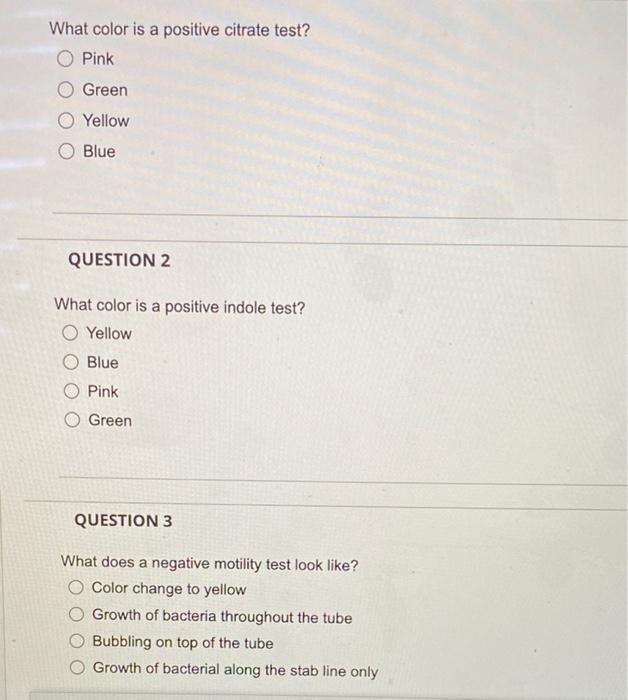 Solved What color is a positive citrate test? O Pink Green