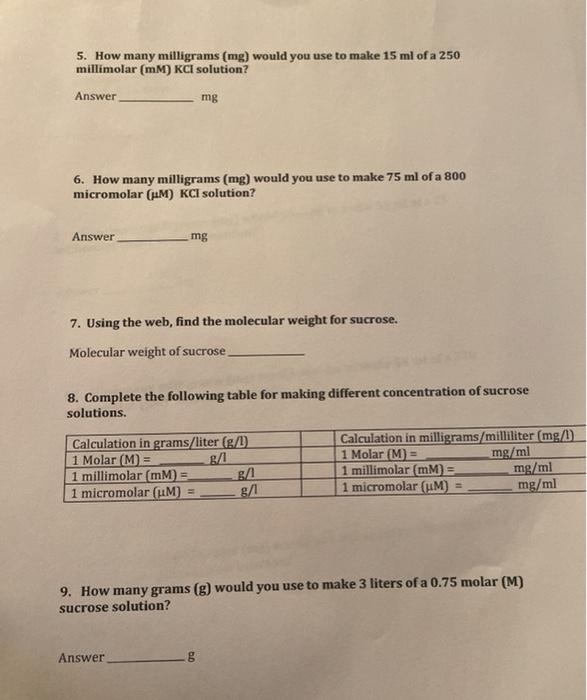 Solved solutions. Calculation in grams/liter (g/1 1 Molar | Chegg.com
