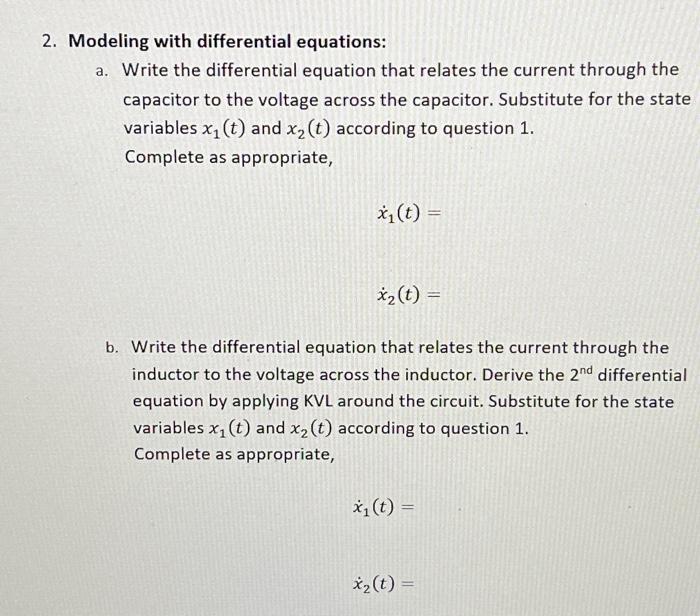 Solved 2. Modeling With Differential Equations: A. Write The | Chegg.com