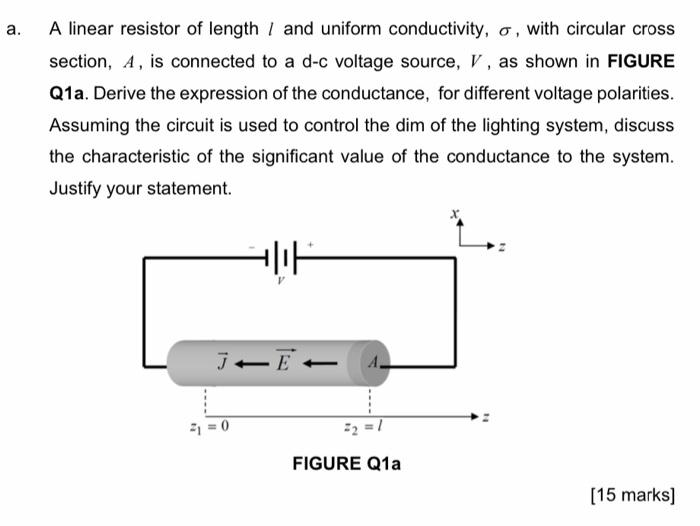 Solved . a. A linear resistor of length 1 and uniform