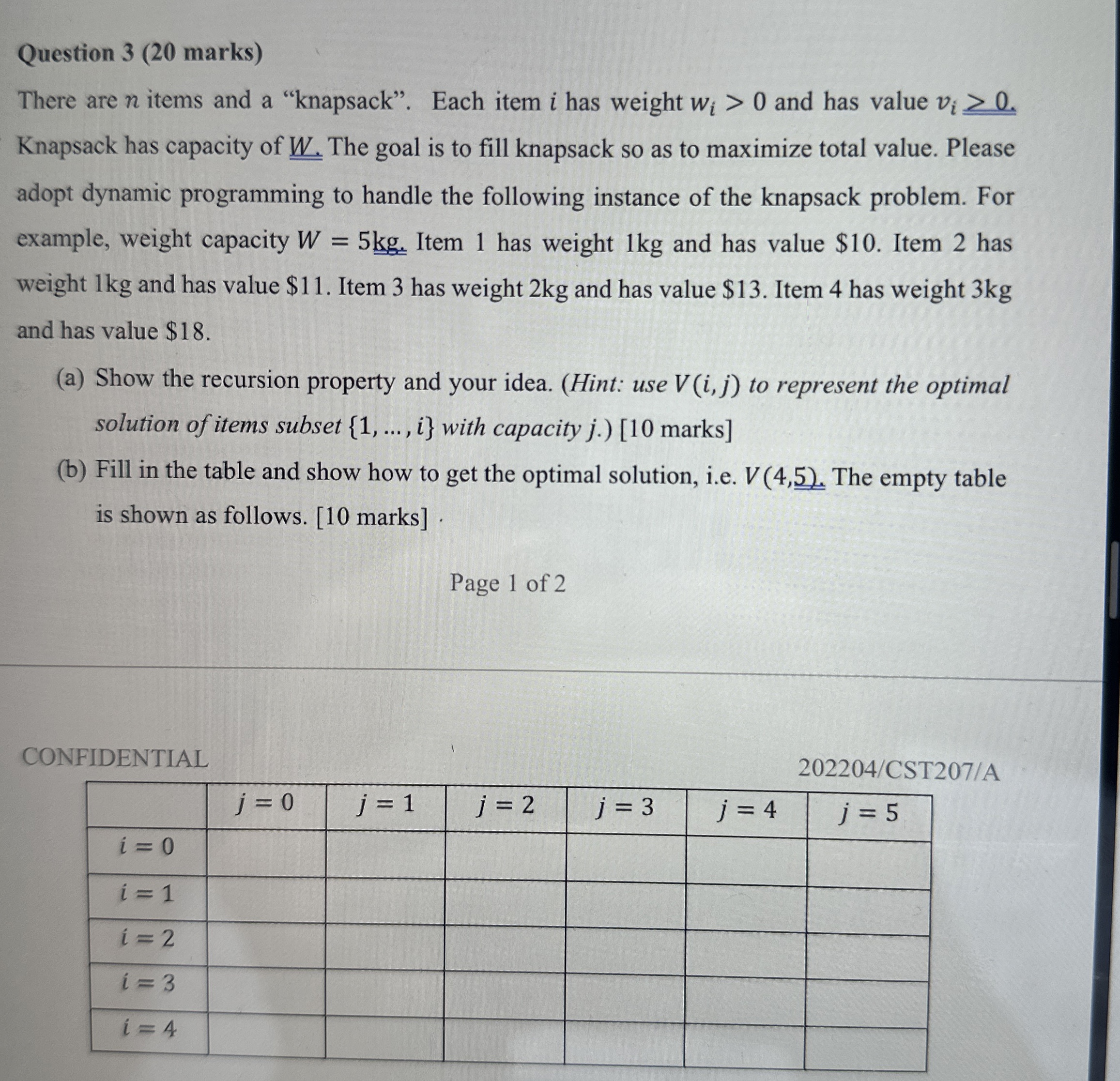 Solved Question 3 (20 ﻿marks)There are n ﻿items and a | Chegg.com