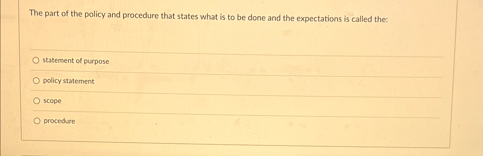 Solved The part of the policy and procedure that states what | Chegg.com