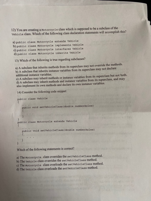 Solved 9) Consider the following code snippet: public class | Chegg.com