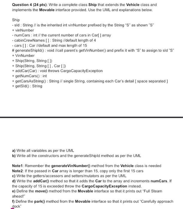 Solved Question 4 (24 pts): Write a complete class Ship that | Chegg ...