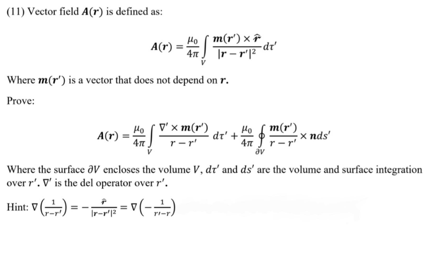 Solved (11) Vector field A(r) is defined as: | Chegg.com