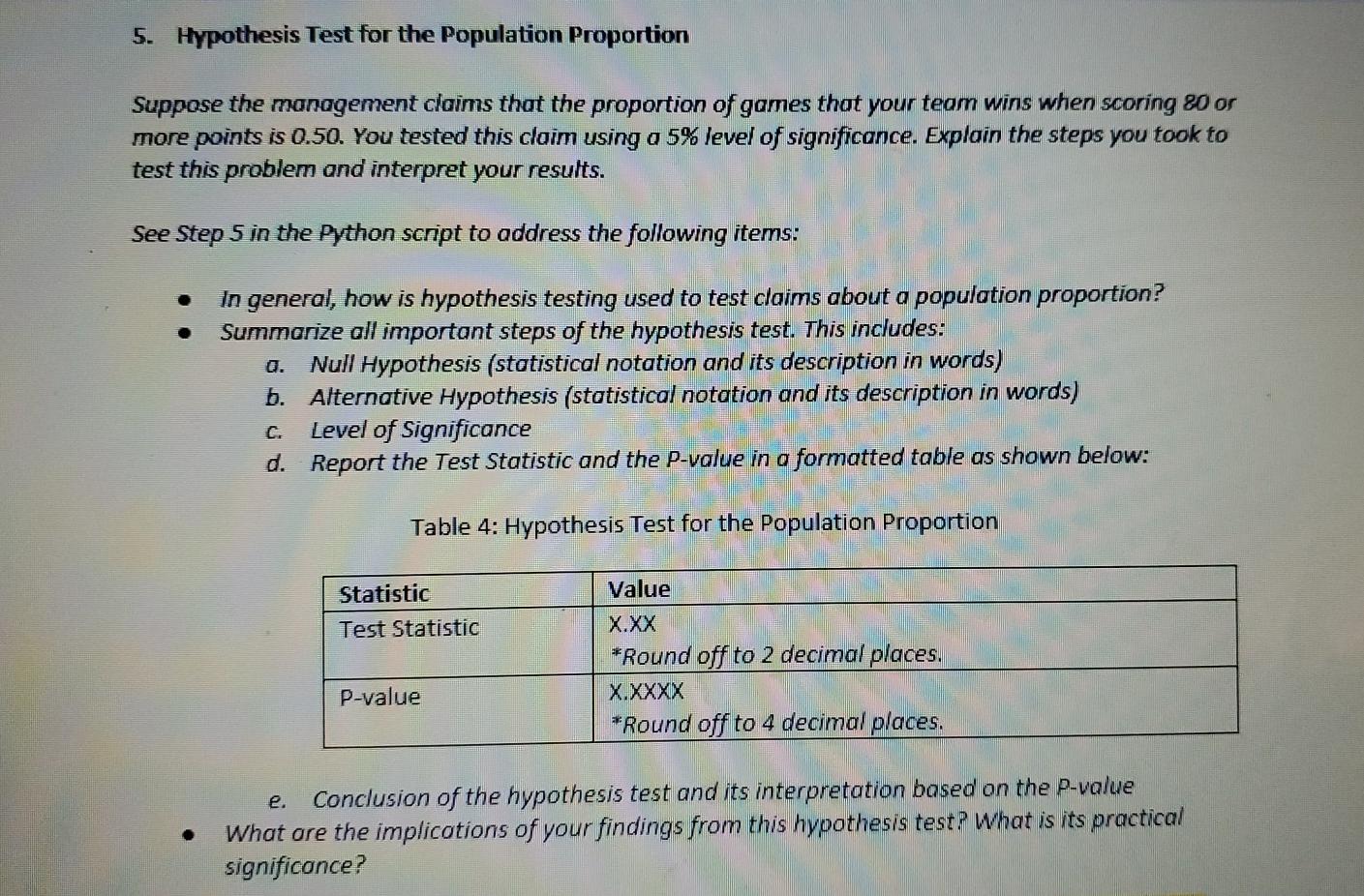 step 5 hypothesis test for the population proportion