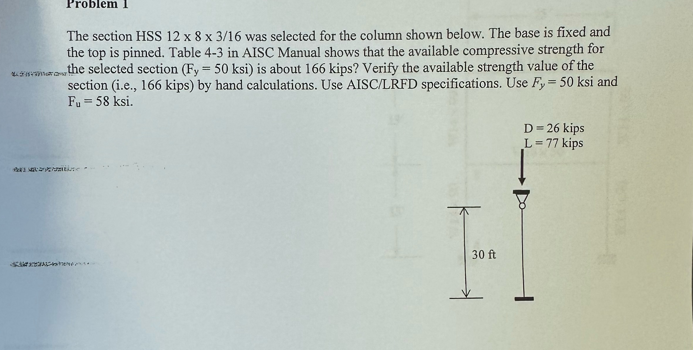 Solved The section HSS 12×8×316 ﻿was selected for the column | Chegg.com