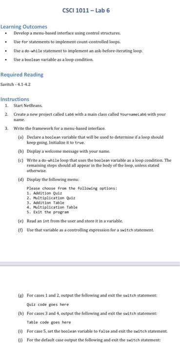 Solved CSCI 1011 - Lab 6 Learning Outcomes Develop A | Chegg.com