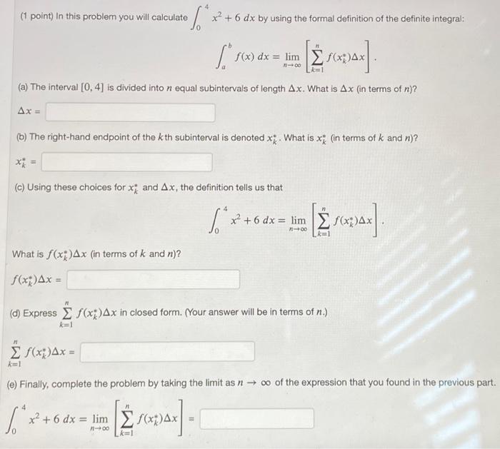 Solved (1 point) In this problem you will calculate | Chegg.com