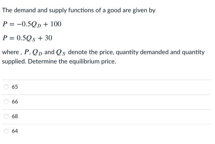 Solved The demand and supply functions of a good are given | Chegg.com