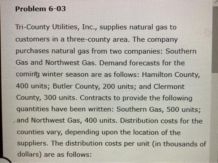 Solved Problem 603 TriCounty Utilities, Inc., supplies