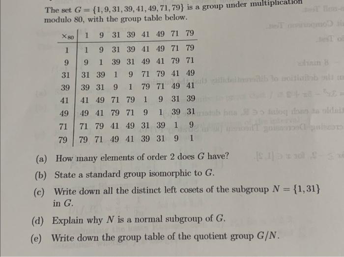 Solved The set G={1,9,31,39,41,49,71,79} is a group under | Chegg.com