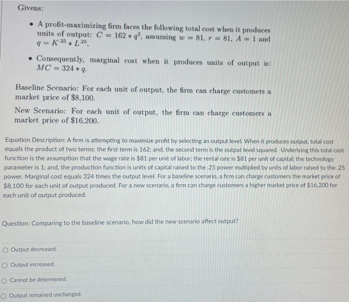 Solved Givens: • A profit-maximizing firm faces the | Chegg.com
