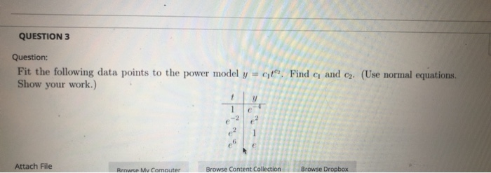 Solved QUESTION 3 Question: Fit the following data points to | Chegg.com