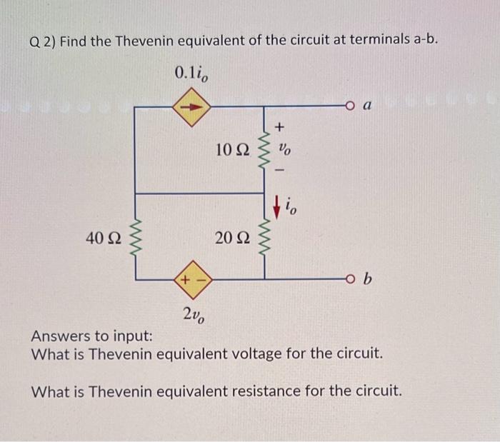Solved Q 2) Find the Thevenin equivalent of the circuit at | Chegg.com