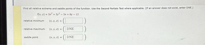 Solved Find all relative extrema and saddle points of the | Chegg.com