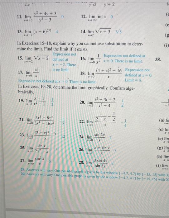 Solved y-2 y+2 11. lim y² + 4y + 3 y²-3 12. lim int x 0 | Chegg.com