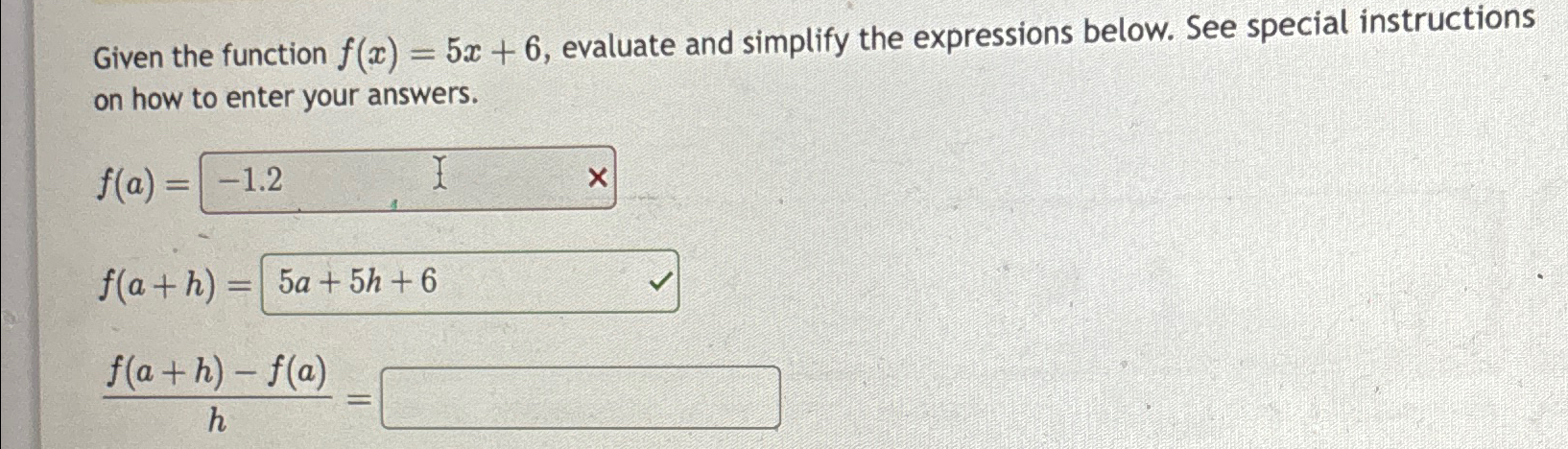 Solved Given The Function F X 5x 6 ﻿evaluate And Simplify