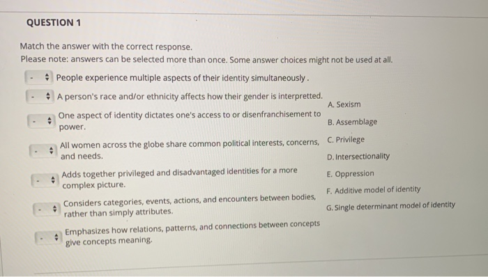 Solved QUESTION 1 Match the answer with the correct | Chegg.com