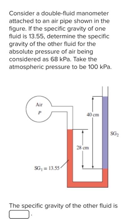 Solved Consider a double-fluid manometer attached to an air | Chegg.com