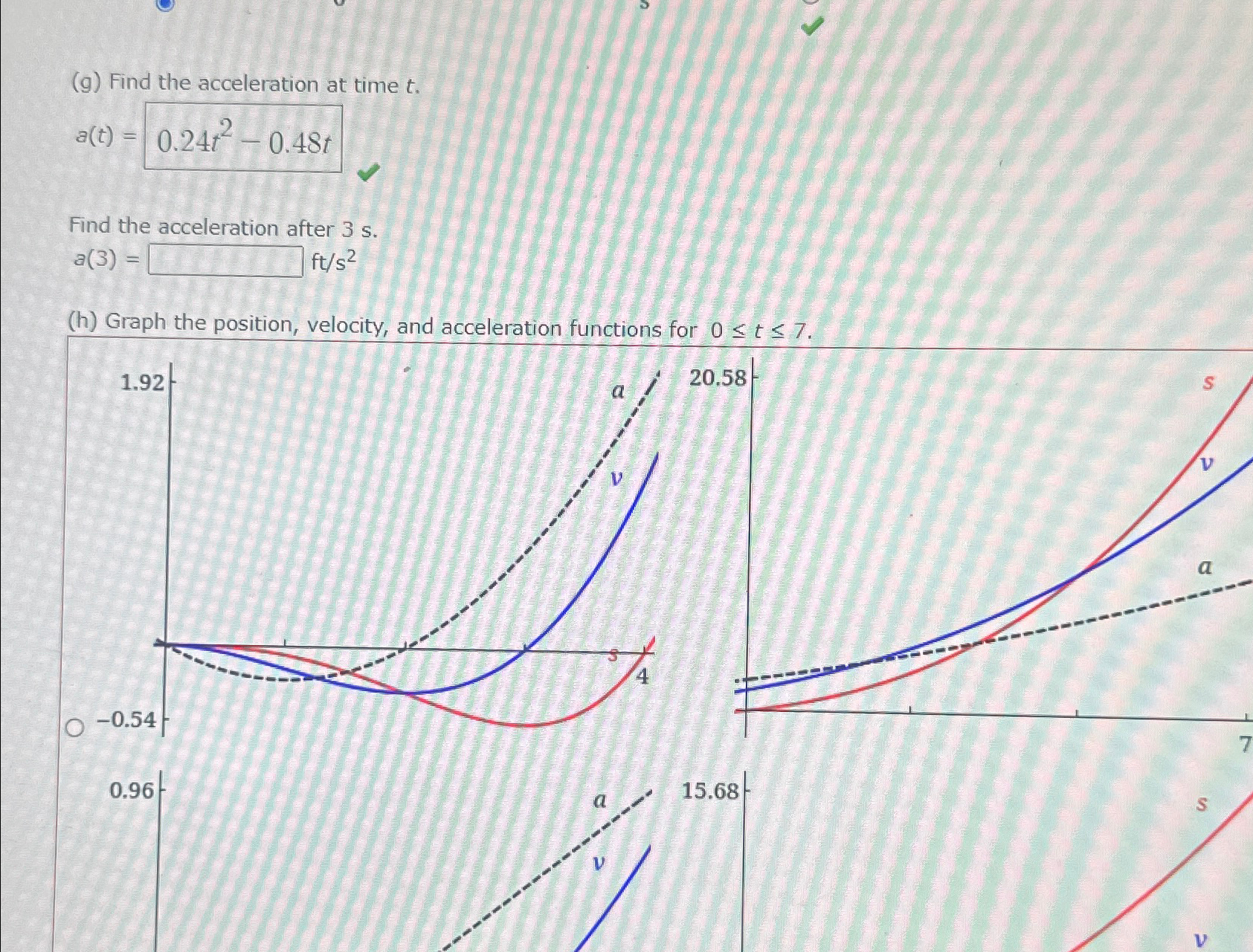 Solved (g) ﻿Find the acceleration at time t.a(t)=Find the | Chegg.com
