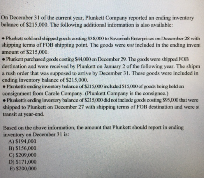 Solved On December 31 of the current year, Plunkett Company