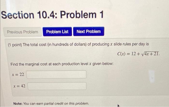 Solved Section 10.4: Problem 1 Previous Problem Problem List | Chegg.com
