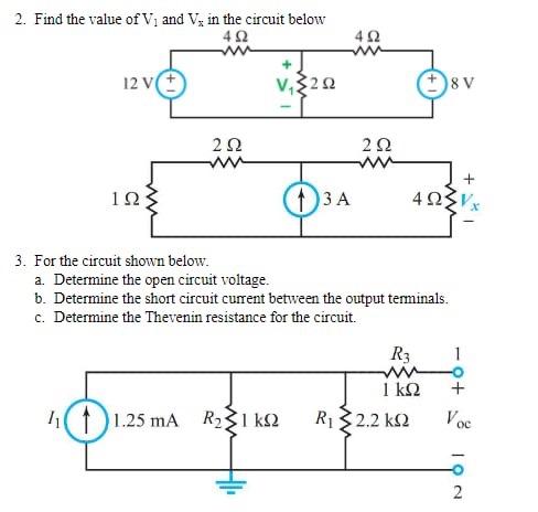 Solved 2. Find the value of V1 and Vx in the circuit below | Chegg.com