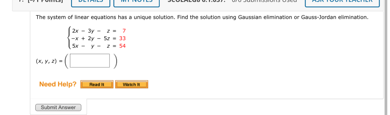 Solved The system of linear equations has a unique solution. | Chegg.com