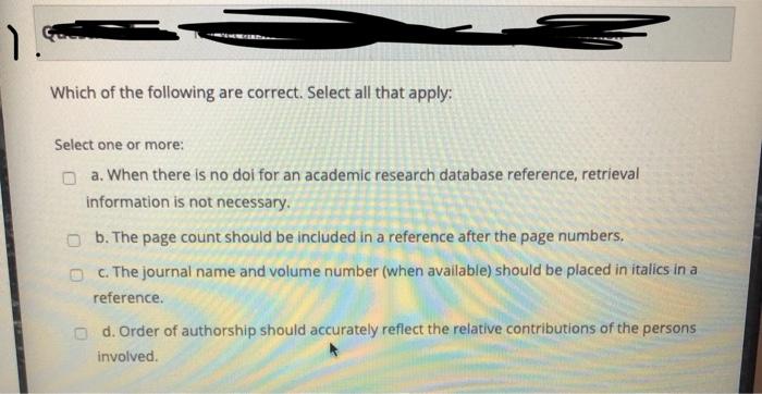 Solved Which of the following are correct. Select all that | Chegg.com