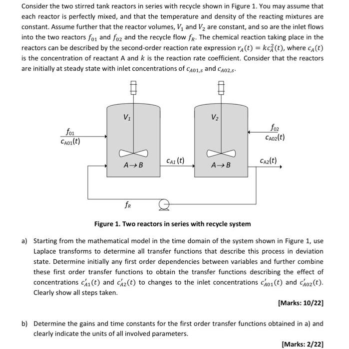 Solved Consider the two stirred tank reactors in series with | Chegg.com