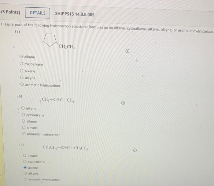 Solved Lassify Each Of The Following Hydrocarbon Structural | Chegg.com