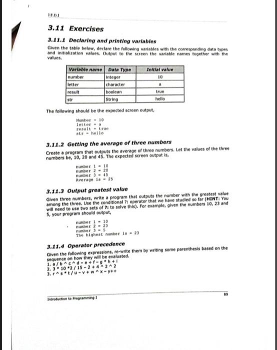 Solved Ledi 311 Exercises 3111 Declaring And Printing 1285