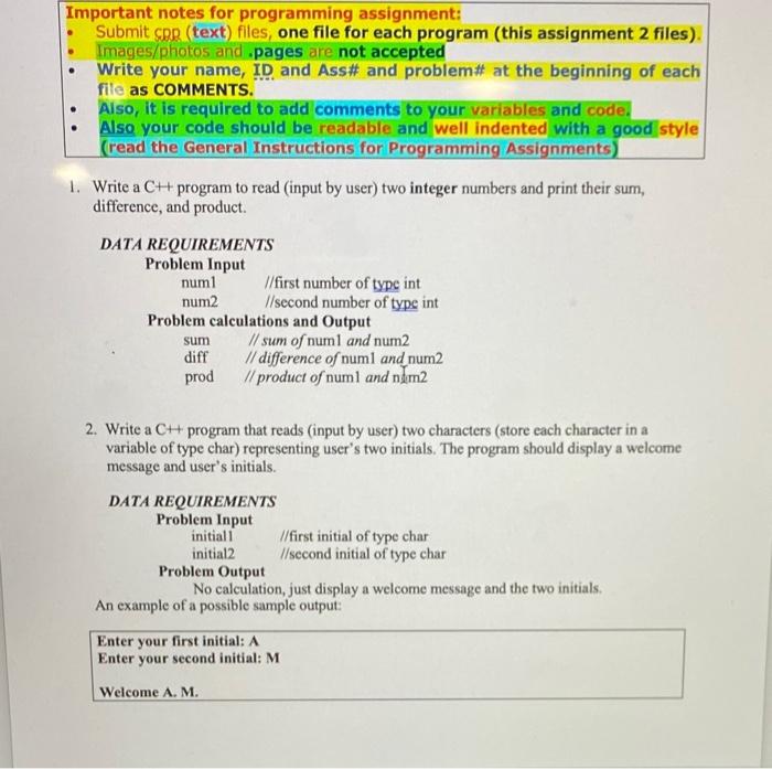 Solved Important notes for programming assignment: - Submit | Chegg.com