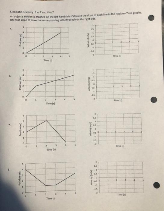 Kinematic Graphing: Svs T and \( V \) vs \( T \)
An objects motion is graphed on the left-hand side. Calculate the slope of