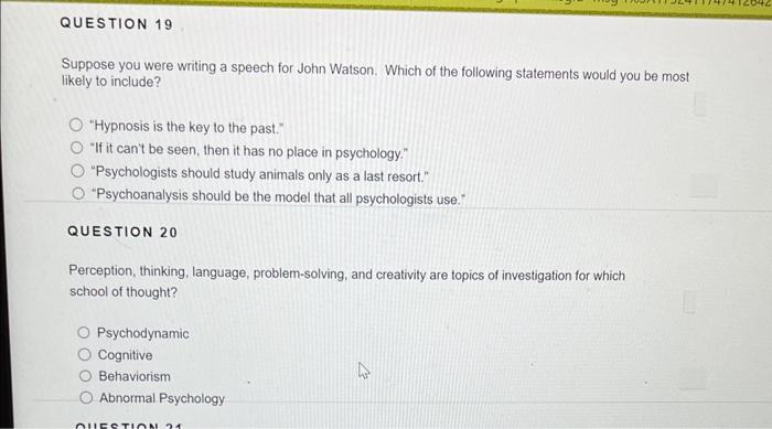 Suppose you were writing a speech for John Watson. Which of the following statements would you be most likely to include?
Hy