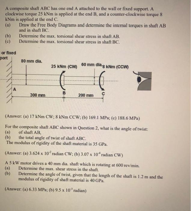 Solved A composite shaft ABC has one end A attached to the | Chegg.com