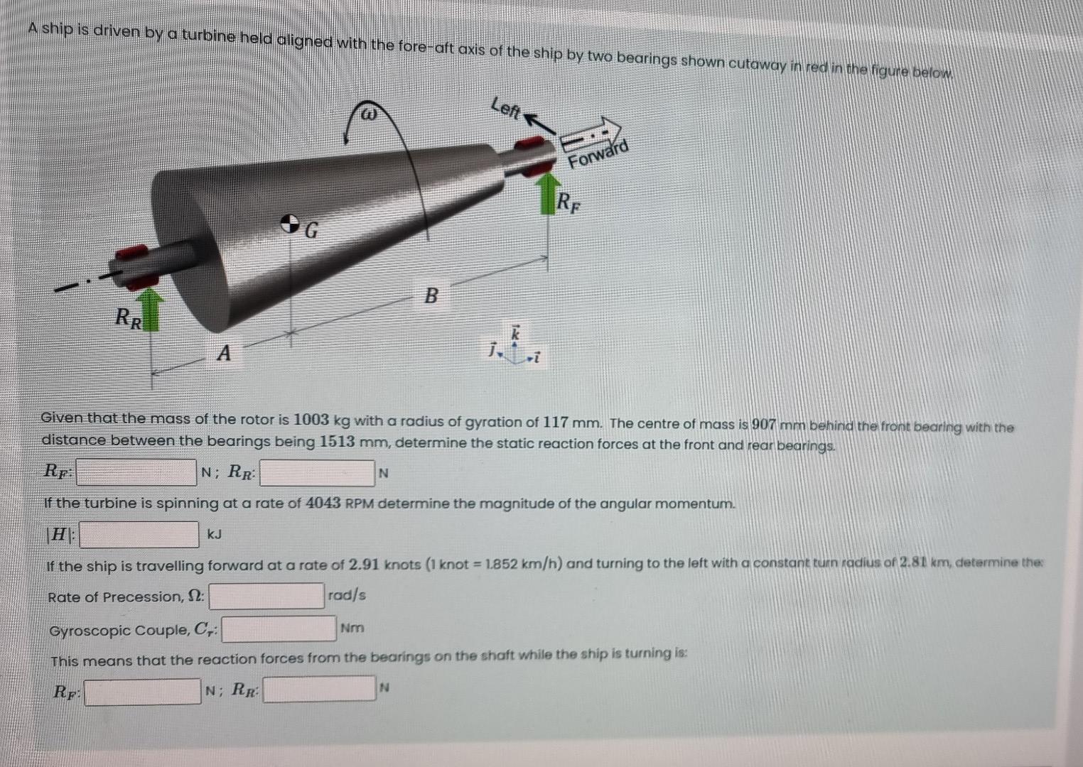 Solved A ship is driven by a turbine held aligned with the | Chegg.com